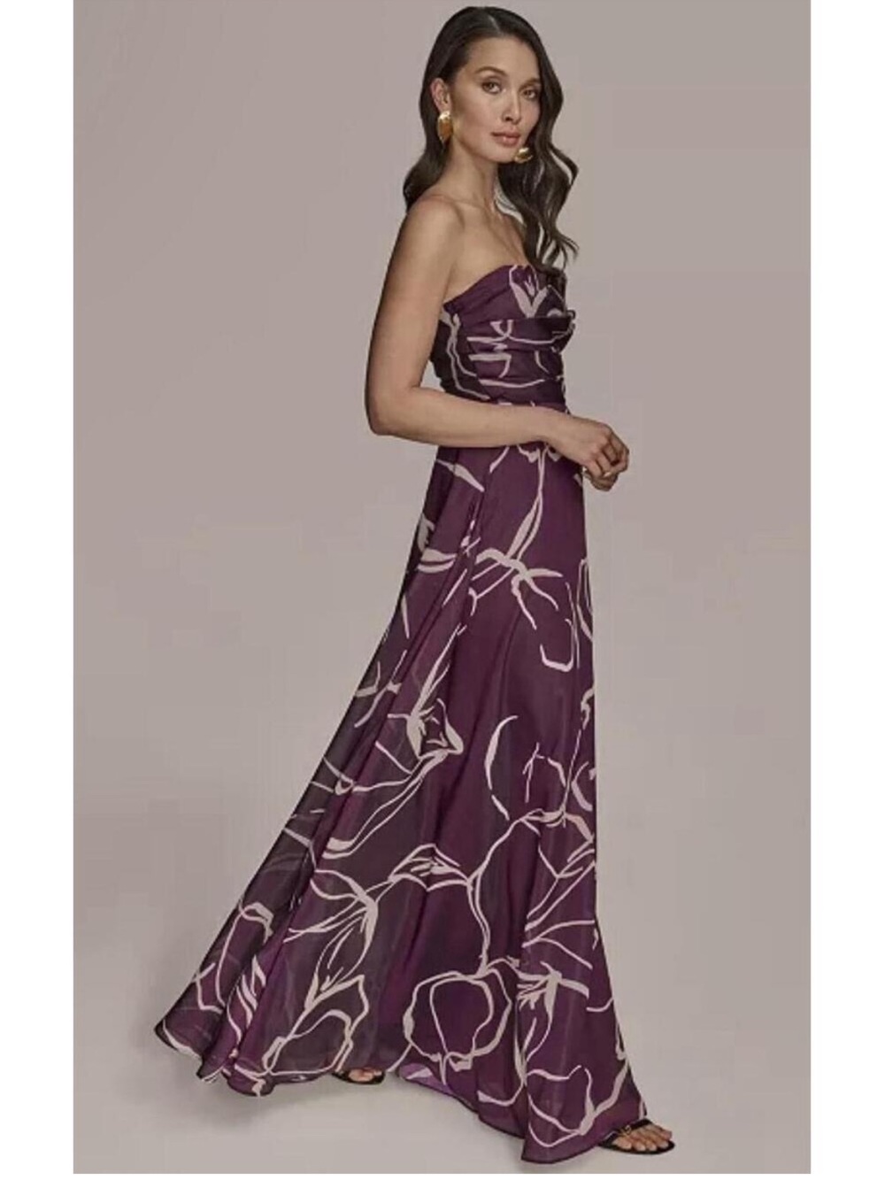 NWT Donna Karan New York Abstract Print Strapless Gown Printed Ruched Organza 4